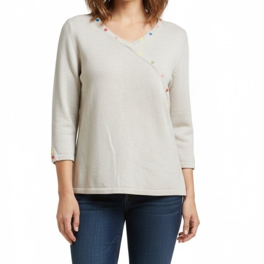 Christopher & Banks Cream‎ Sweater with Snap Detail Women's Large